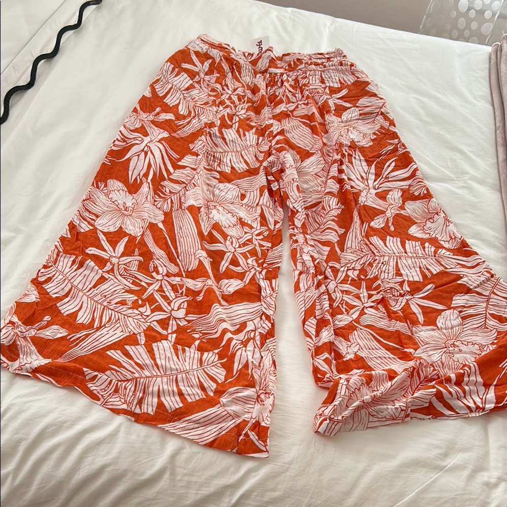 Orange and White Floral Wide-Leg Pants NWT